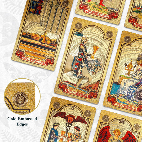 KIINO 78 Gold foil Tarot Cards with Guide Book Tarot Deck for Beginners and Professional Player with Box Tarot PVC Durable Waterproof Wrinkle