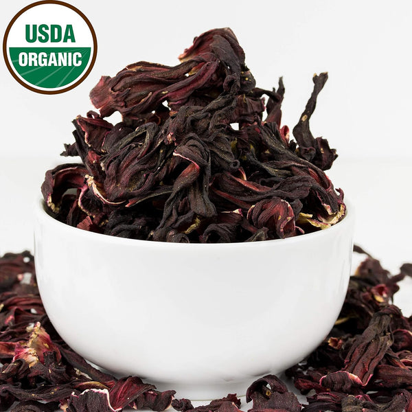 Hibiscus Tea 1LB (16Oz) 100% CERTIFIED Organic Hibiscus Flowers Herbal Tea (WHOLE PETALS), Caffeine Free in 1 lbs. Bulk Resealable BPA-free Bags