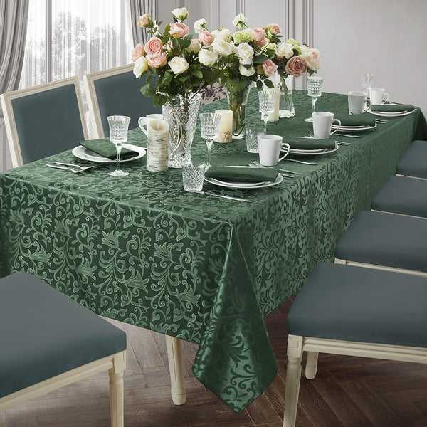 Scroll Damask Jacquard Square Green Tablecloth 52"X52"，Wipeable Table Cover for Dining Table, Buffet Parties and Camping Green 52" x 52" (Square)