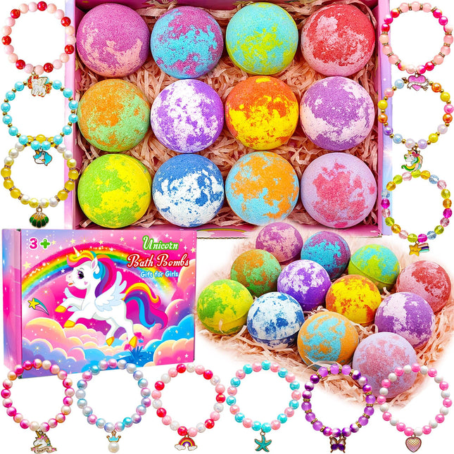 Unicorn Bath Bombs for Girls Kids with Toys Surprise Jewelry inside Gift for Gir