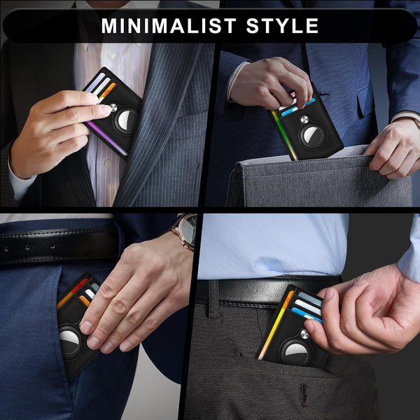 Slim Minimalist Front Pocket Air Tag Wallet, RFID Blocking Card Holder Wallet with Airtag Holder Black