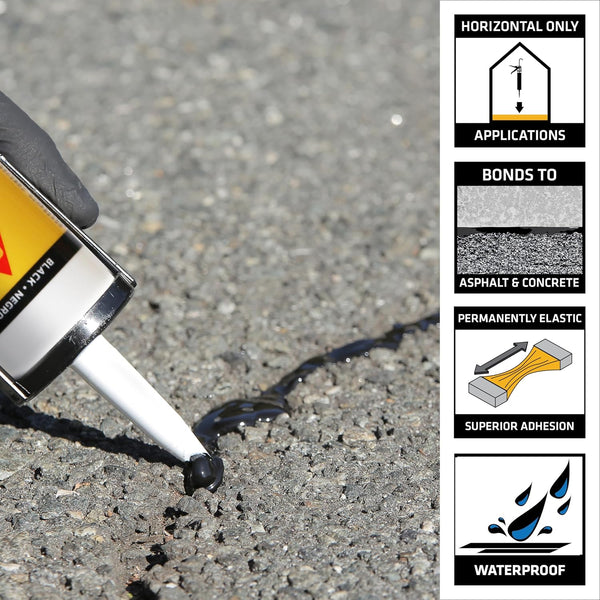 SIKA Sikaflex-410 Asphalt Sealant, Black, Self-Leveling Hybrid Sealant for Filling Cracks in Asphalt Driveways, Roadways, and Pavements - 9 fl.
