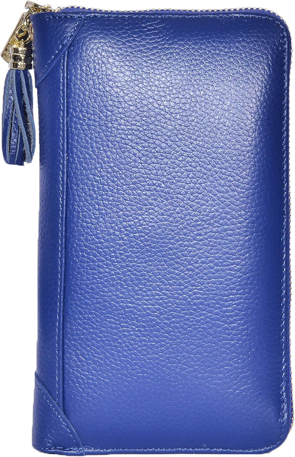 Easyoulife Credit Card Holder Wallet Womens Zipper Leather Case Purse RFID Blocking Royal Blue