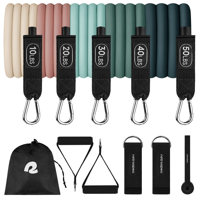 Retrospec Train Resistance Bands Set (5Pc) Workout Bands W/Handles, Door Anchor,