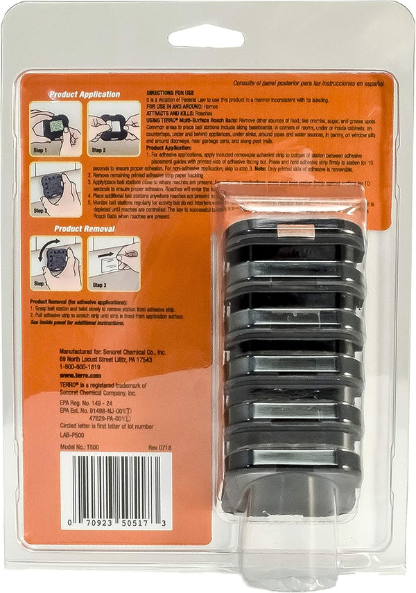 Terro T500 Multi Surface Roach Killer-6 Bait Stations, 1 Pack, Black