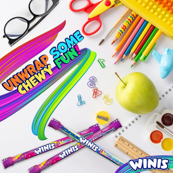Winis Unicorn | Cotton Candy Chewy Taffy Swirl | 4.3 Oz, 11 Pieces | Chewy cotton candy flavored swirls, non-melting and party ready, sharing size