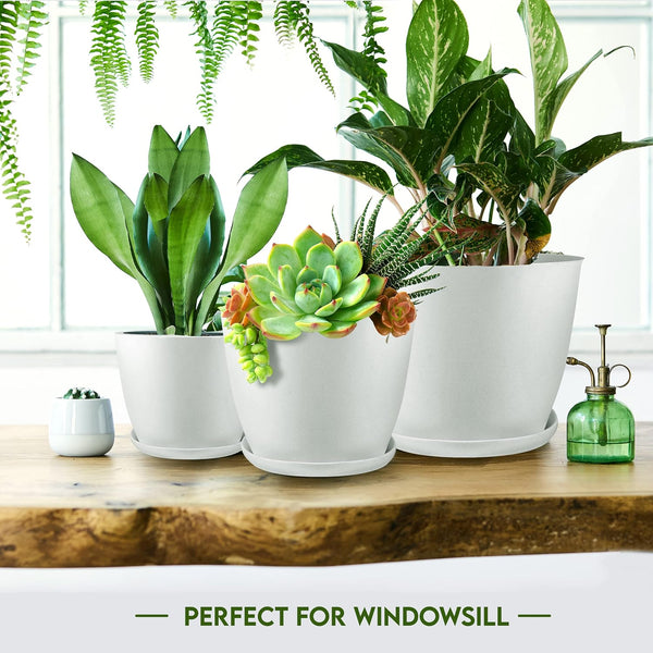 Plant Pots Indoor with Drainage, 5 Pack Multi-Size Planters Set, White Pack of 5 White
