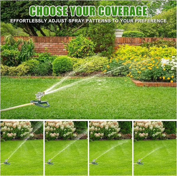 WEMADE Heavy Duty Metal Pulsating Sprinklers for Yard - 360 Degree Roating Automatic Water Sprinkler for Lawn with Metal Base, Impact Sprinklers