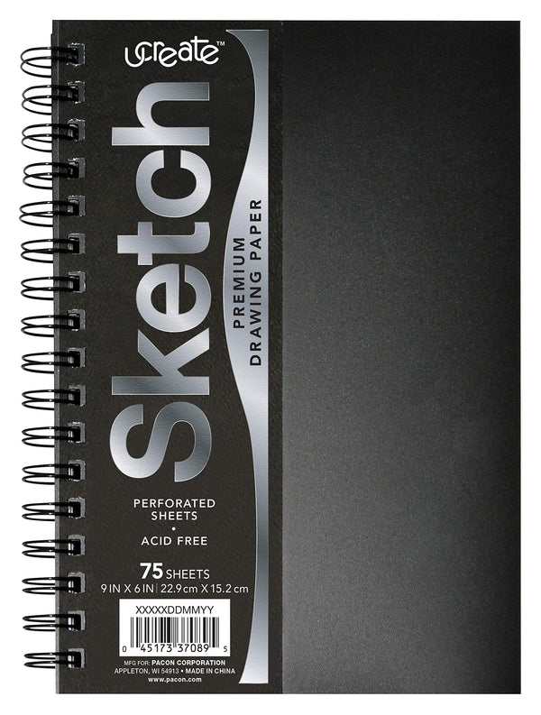 Ucreate Poly Cover Sketch Book, Heavyweight, 6" X 9", Black, 75 Sheets