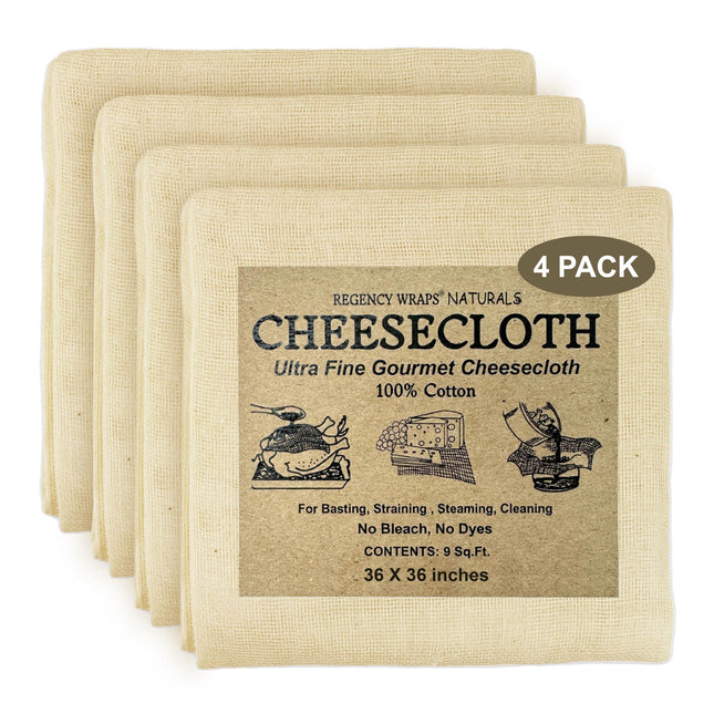 Regency Wraps 100% Cotton Ultra Fine Cheese Cloth, 4 pcs, 36sq.ft Total 9 sq ft