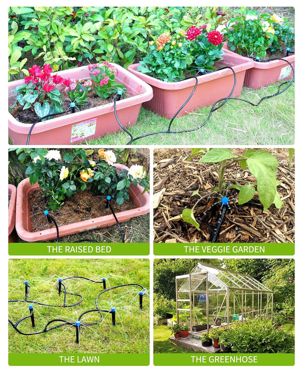 HIRALIY 50ft Drip Irrigation Kit Plant Watering System 8x5mm Blank Distribution Tubing DIY Automatic Irrigation Equipment Set for Garden