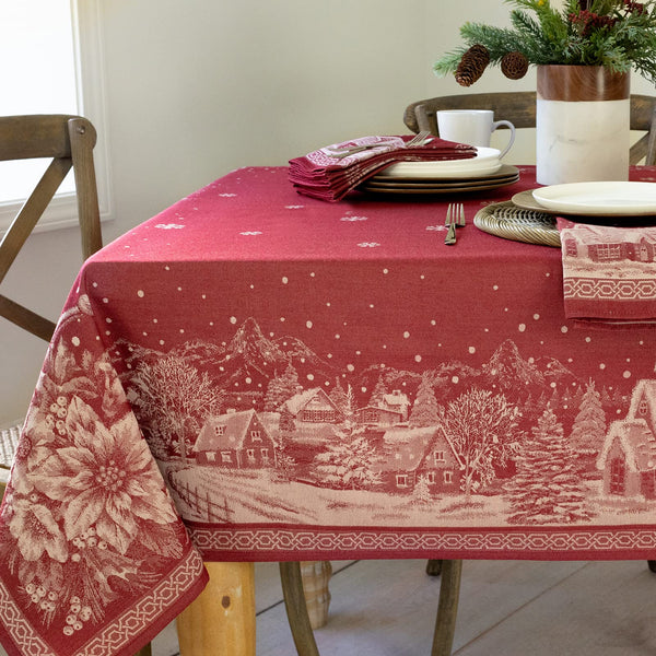 Benson Mills Engineered Jacquard Heavyweight Fabric Table Cloth, Holiday, Winter, and Christmas Tablecloth (Christmas Story, 60" x 140"