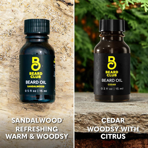 The Beard Club Duo Pack: Premium Cedar & Sandalwood Beard Oils for Men - Natural Moisturizer, Conditioner - Hydrates, Softens, Strengthens Hair