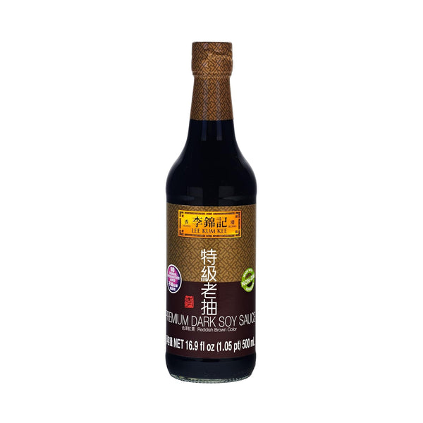 Lee Kum Kee Premium Dark Soy Sauce (16.9 Oz - 1 Pack), Full-Bodied Naturally Brewed Soy Sauce, Non GMO Soybeans, Vegan, No MSG, Best for Adding