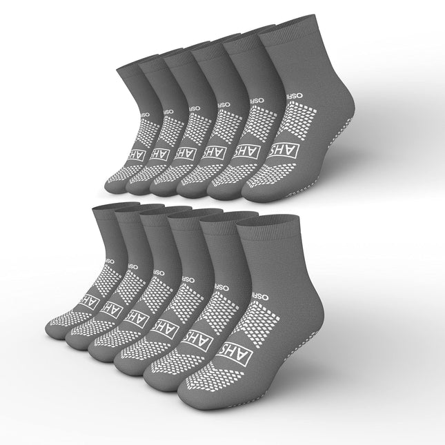 Grippy Socks | Gray One Size Fits Most Non Skid Socks | 6 Pairs of Anti-Slip Soc