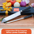 Gidli 8 Inch Chef Knife with Diamond Sharpener - Sharp German Carbon Stainless Steel Kitchen Knife for Precision Cutting - Ergonomic Wooden Handle