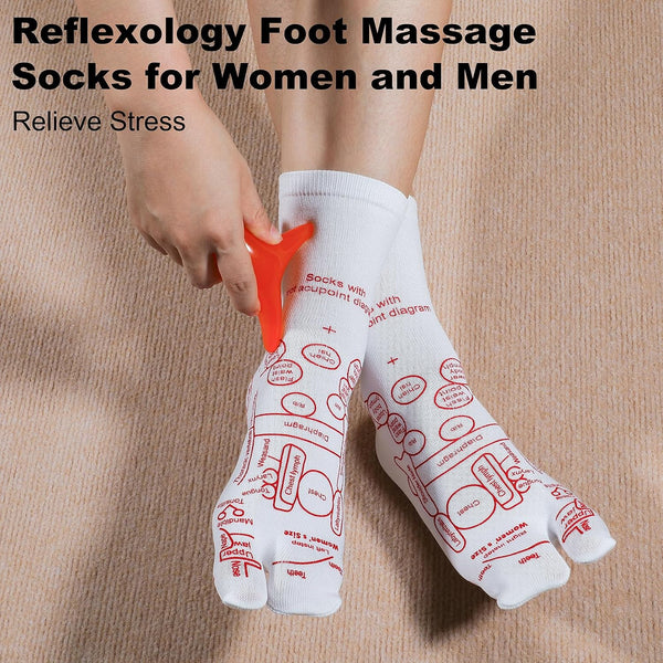 Reflexology Socks with Beginner Acupoint Massage Tools Set of 5 - Foot Pain Relief Remedy for Foot Massage Rod for Women and Men Tired Relieve