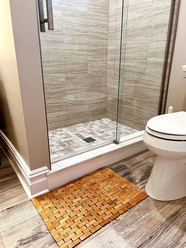 Mind Reader Bath Mat, Shower Mat, Bathtub Mat, Bathroom Accessory, Wood, Rayon from Bamboo, 23.5"L X 16.5"W X 0.4"H, Bro