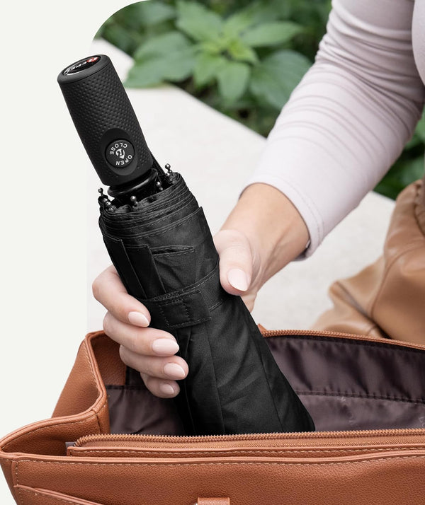 Windproof Travel Umbrella - Compact & Withstands Winds up to 100MPH, Strongest Premium Auto Folding Umbrella for Rain and Sun - Durable, Light &