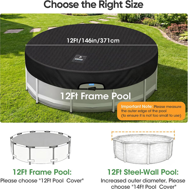 SIHAIAN 12 Ft Round Pool Cover, with Automatic Drain Pool Cover, Patented One-Piece Tensioning System Above Ground Pool Cover, Preventing