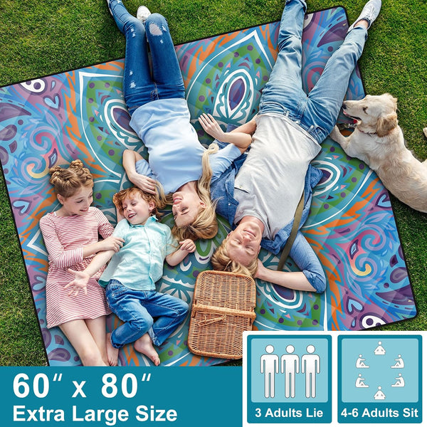 60x80" Large Boho Picnic Blankets Outdoor Water proof Sand proof Beach Blanket Packable Patio Grass Park Camping Mats Camper Hiking Must Haves