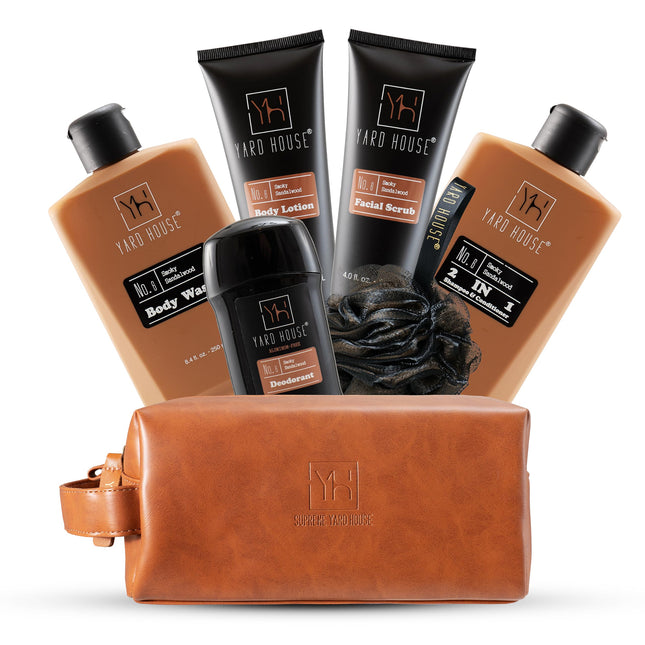 Luxury Mens Bath and Body Gift Set Basket for Him - Smoky Sandalwood - All Natur