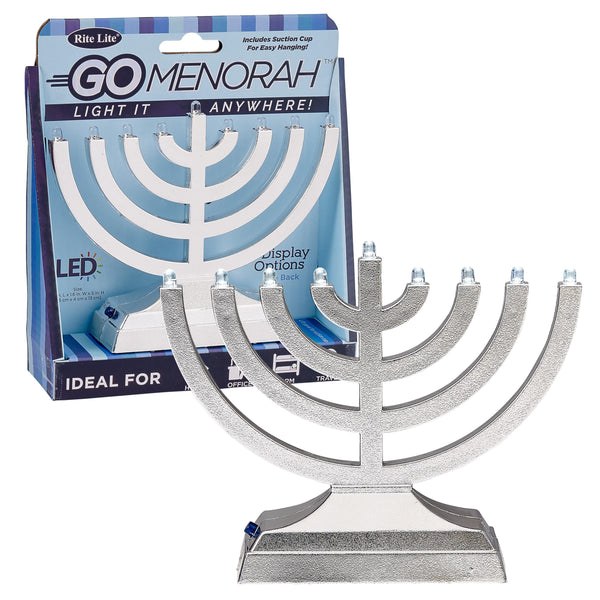 Rite Lite Go Mini Metallic Electric Menorah - LED Battery/USB Powered Chanukah Jewish Holiday - Office Car Home Decorations Judaica Hanukkah