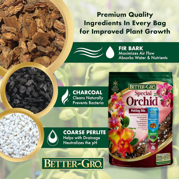 Better-Gro Special Orchid Mix - Premium Grade Orchid Bark Potting Mix for Potting, Repotting, Enhanced Drainage, Air Flow & Root Ventilation,