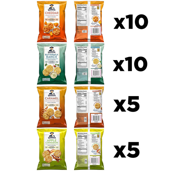 Quaker Rice Crisps, Gluten Free, 4 Flavor Sweet and Savory Variety Mix, Single Serve, 30 count Sweet & Savory Variety Pack