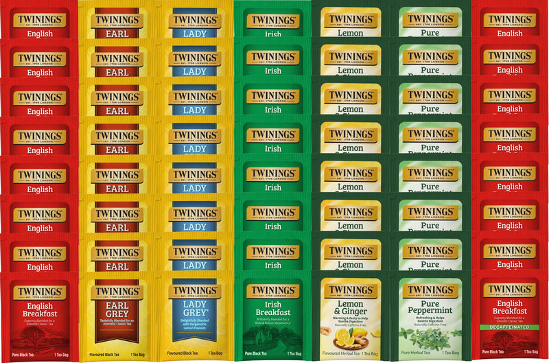Best of Twinings, 56 Count, 7 Flavor Herbal & Black Tea Bag Variety Sampler, Caffeinated, Decaffeinated, Caffeine- Free Ã¢ÂÂ Perfect Gourmet