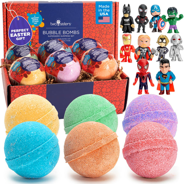 Superhero Bath Bombs for Kids with Surprise Toys inside (6 Pack) - Large Bubble Bomb Fizzies for Boys, Girls, & Toddlers - Fruity Scents, Relaxing