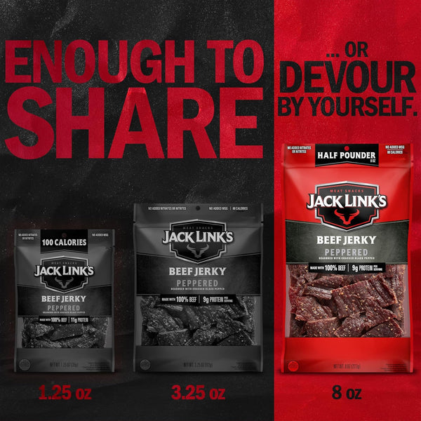 Jack Link'S Beef Jerky, Peppered, Half Pounder Large Jerky Bag - Flavorful Meat Snack, Ready to Eat Protein Snacks with 9G of Protein per Serving,