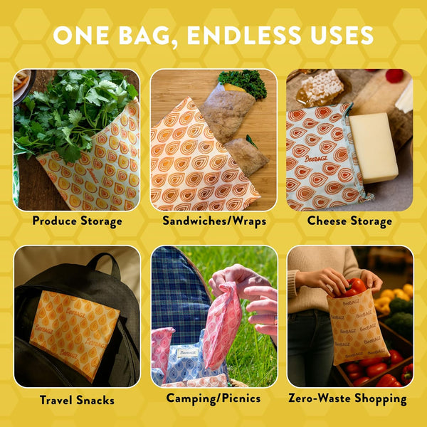 BeeBAGZ Re-Usable Airtight and Watertight Beeswax Produce Bag with Seam Stitching, Orange, 35.5 x 27.9 cm