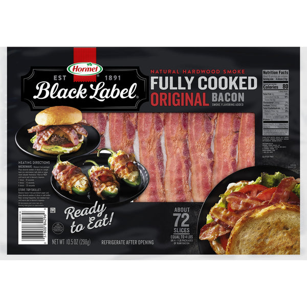 HORMEL BLACK LABEL Fully Cooked Bacon - Thick Bacon Snacks for Breakfast, 10.5 Ounce (Pack of 1) | Thick Bacon Snacks for Breakfast and Snacking