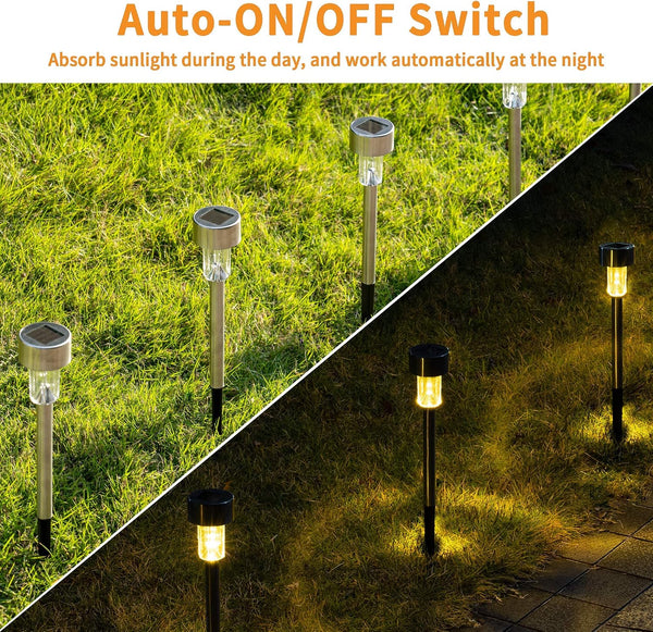 GIGALUMI Solar Pathway Lights, Stainless Steel IP44 Waterproof Auto On/Off Outdoor LED Solar Landscape Lights for Garden, Yard, Patio, Path and