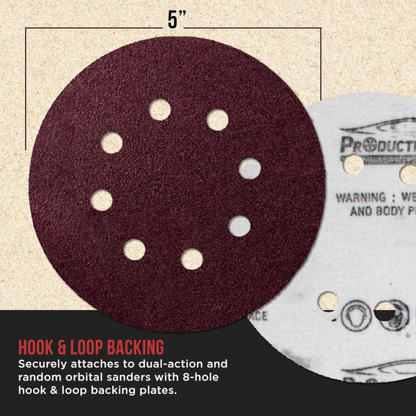 ProductionShop 5" Red 8-Hole Pattern Sanding Discs, 160 Disc Variety Pack, Grits 40, 60, 80, 100, 120, 150, 180, 220, 320, 400, 600, 800 - Hook &