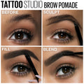 Maybelline Tattoostudio Brow Pomade Long Lasting, Buildable, Eyebrow Makeup, Medium Brown, 1 Count