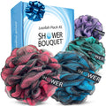 SHOWER BOUQUET Loofah-Charcoal Bath-Sponge XL-Color-4-Pack Extra-Large 75g Charcoal Blue, Green, Purple & Red