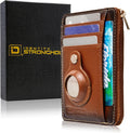 ID Stronghold RFID Blocking Front Pocket Wallet – Slim Minimalist Genuine Leather Wallet with Zipper Coin Pocket (Antiqued Brown)