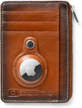 ID Stronghold RFID Blocking Front Pocket Wallet – Slim Minimalist Genuine Leather Wallet with Zipper Coin Pocket (Antiqued Brown)