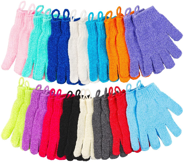 30 Pcs Exfoliating Gloves for Shower, 15 Colors Body Exfoliator Glove with Hanging Loop, Scrub Exfoliate Glove Mitt Bath