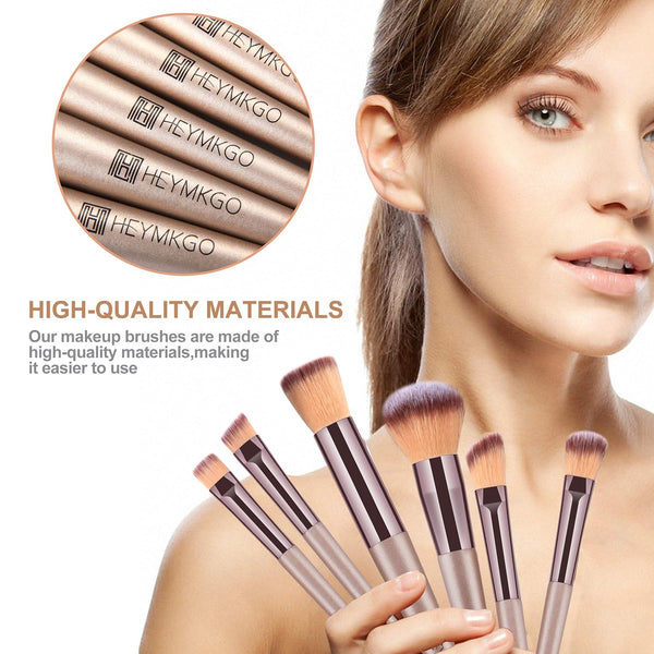 HEYMKGO Makeup Brushes 15PCS Champagne Gold Professional Makeup Brush Set Foundation Brush Blending Powder Blush Concealer Eye Make up Brush with Bag