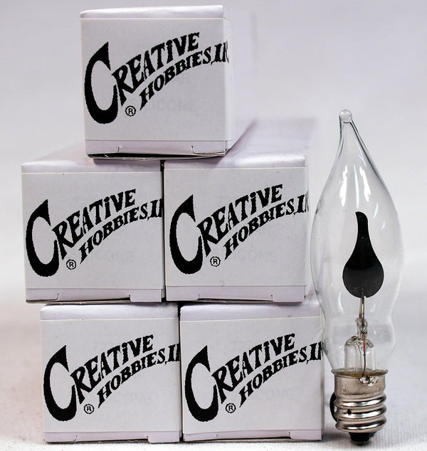 Creative Hobbies A101 Flicker Flame Light Bulb -3 Watt, 130 Volt, E12 Candelabra Base, Flame Shaped, Nickel Plated Base,- Dances with a Flickering