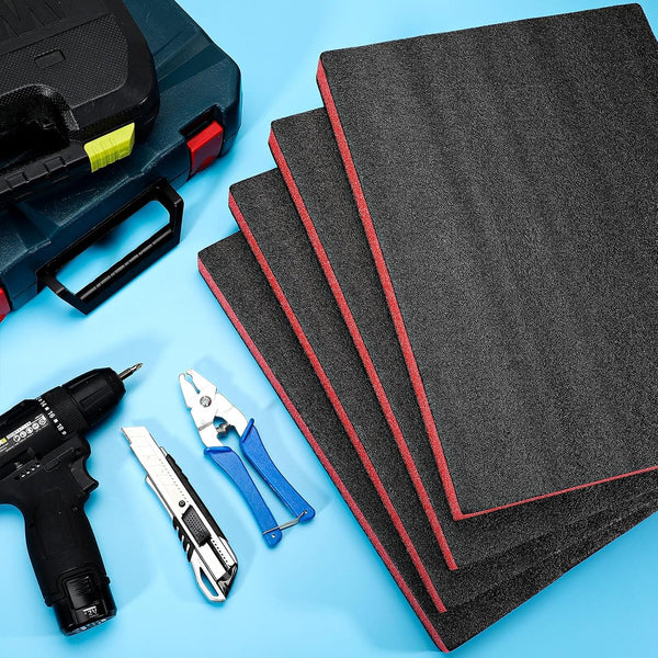Outus 4 Pcs Cuttable Polyurethane Foam Pads Craft Foam Insert for Cases Packing Padding Camera Toolbox Storage(16 X 12 X 1.5 Inch,Red, Black)
