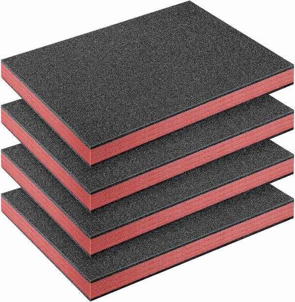 Outus 4 Pcs Cuttable Polyurethane Foam Pads Craft Foam Insert for Cases Packing Padding Camera Toolbox Storage(16 X 12 X 1.5 Inch,Red, Black)