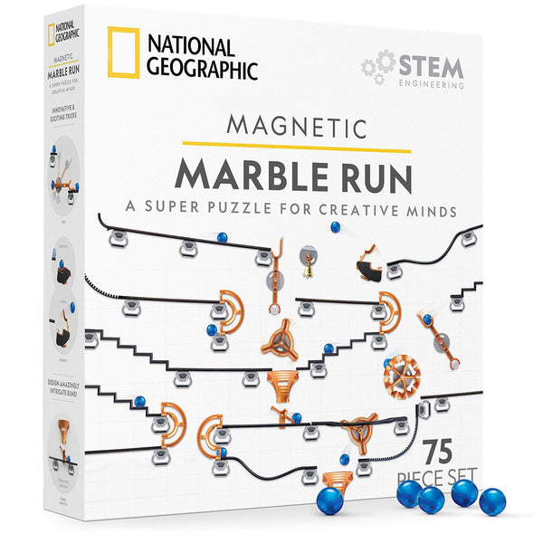 National Geographic Magnetic Marble Run STEM Building Set for Kids | Magnetic Track and Trick Pieces, Marble Maze, Engineering Toy, Creative