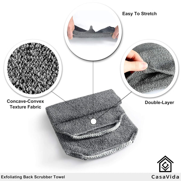 CASAVIDA Back Scrubber for Shower Nylon Bath Towel Washer Exfoliating Washcloth Rear Japanese Stretchable Strap Wash Cloth Body Exfoliation 2 Pack