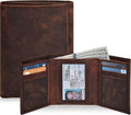 Real Leather Mens Trifold Wallet RFID Blocking Slim Minimalist Front Pocket - Thin & Stylish with ID Window in Gift Box Vintage Brown-No Box