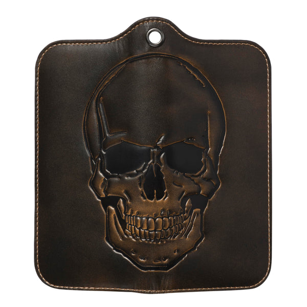 House of Jack Co. Skull Grommet Long Bifold Wallet for Men, Add Your Chain Biker Wallet, Full Grain Cowhide Leather Wallet, Black