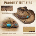FLUFFY SENSE. Cowgirl Hats for Women Straw Cowboy Hat Western Beach Sun Hat with Shapeable Brim for Coastal Cowgirl 6 5/8-7 1/2 Pecan Brown